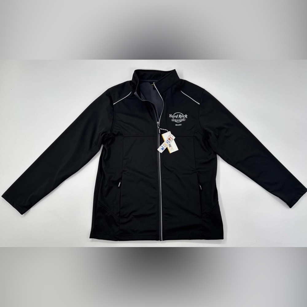 Hard Rock Cafe Biloxi Tech Jacket Mens Medium Black Performance Stretch Zip NEW